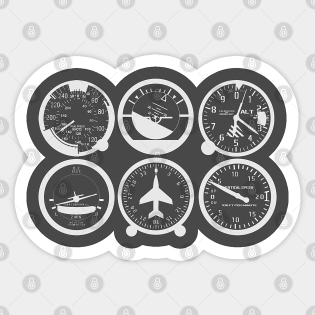 Pilot's Basic Six, One Color Edition Sticker by DesignedForFlight